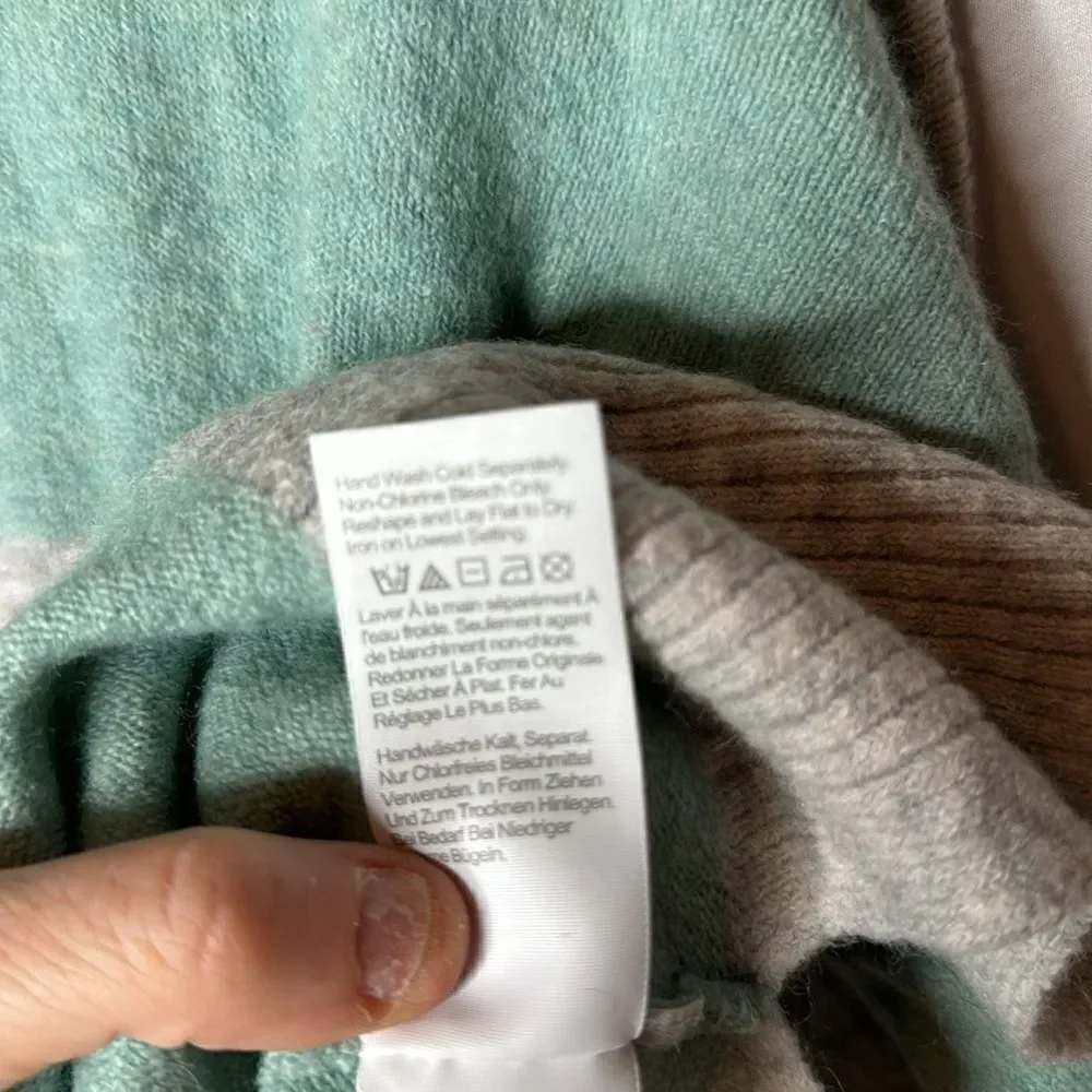 J.Crew‎ Green & Grey Stripe Merino/Alpaca Wool Turtleneck Sweater. Size Small.